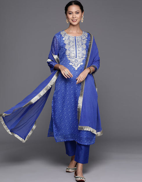 Blueberry Cotton Blend Straight Pant