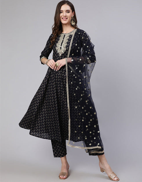 Black Pure Cotton Suit Pant