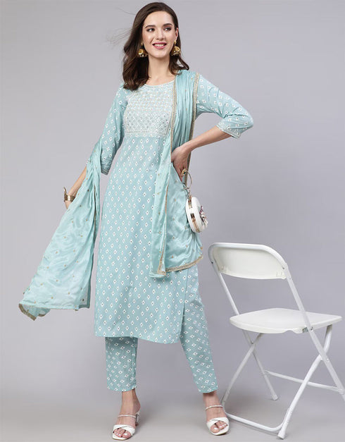 Light Blue Pure Cotton Straight Pant