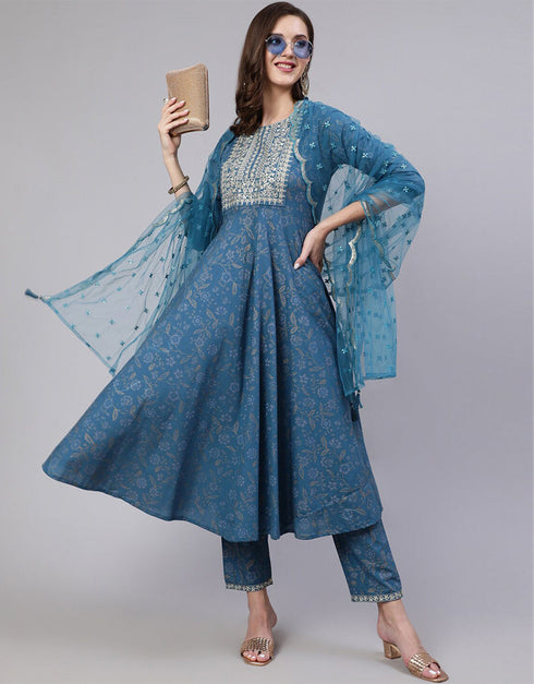 Kashmir Blue Pure Cotton Suit Pant