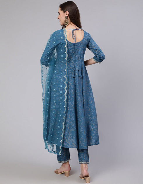 Kashmir Blue Pure Cotton Suit Pant Closure View