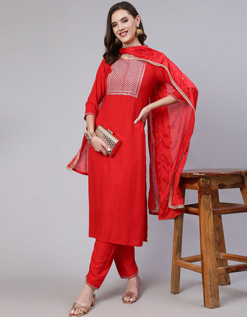 Lava Red Viscos Rayon Straight Pant