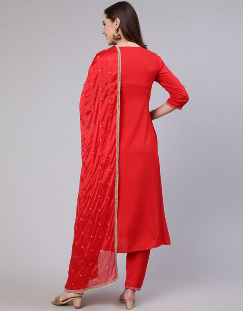 Lava Red Viscos Rayon Straight Pant Closure View