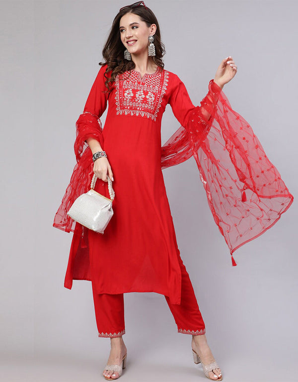 Ruby Red Viscos Rayon Straight Pant