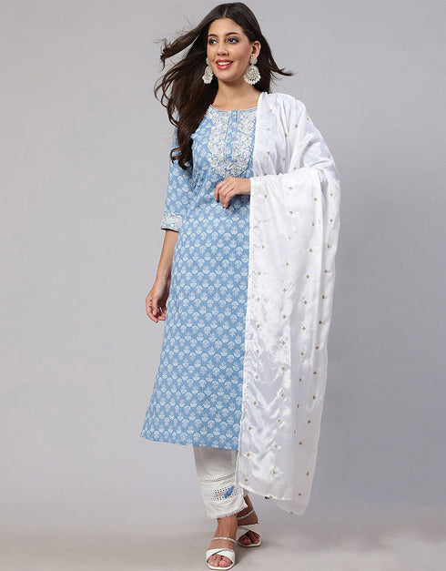 Rock Blue Pure Cotton Straight Pant