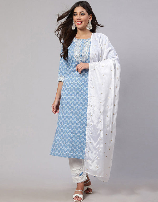 Rock Blue Pure Cotton Straight Pant