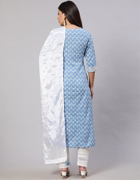 Rock Blue Pure Cotton Straight Pant Closure View