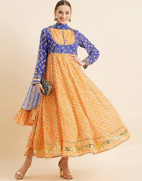 Trendy Style Anarkali Dress With Dupatta Indian Yellow Georgette Pant Anarkali Front View
