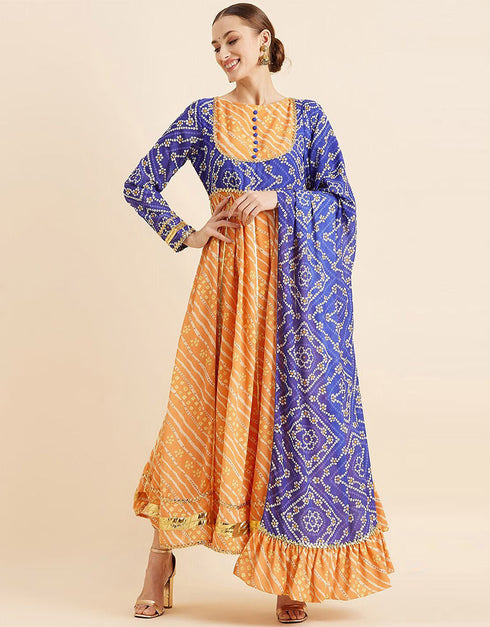 Trendy Style Anarkali Dress With Dupatta Indian Yellow Georgette Pant Anarkali Back View