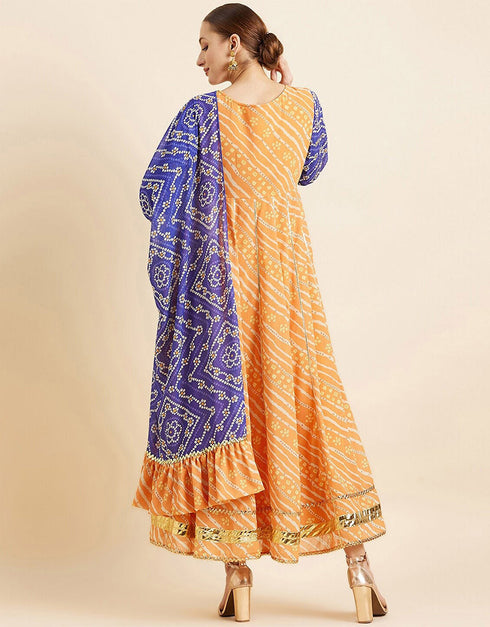 Trendy Style Anarkali Dress With Dupatta Indian Yellow Georgette Pant Anarkali Side View