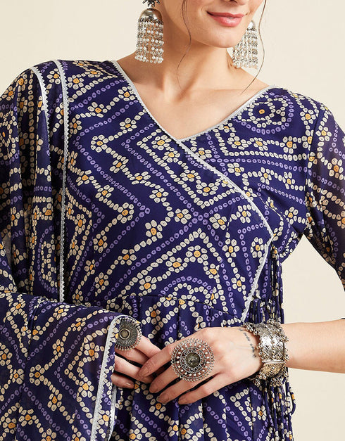 Trendy Style Anarkali Dress With Dupatta Nile Blue Georgette Pant Anarkali Close-up View