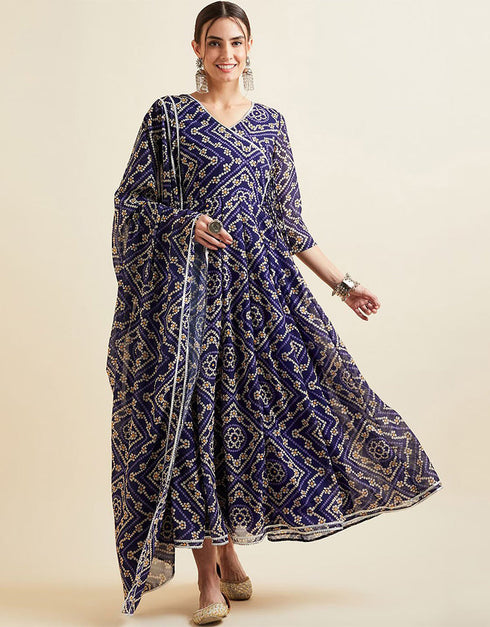 Trendy Style Anarkali Dress With Dupatta Nile Blue Georgette Pant Anarkali Front View
