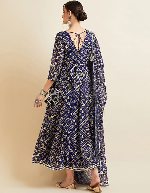 Trendy Style Anarkali Dress With Dupatta Nile Blue Georgette Pant Anarkali Side View