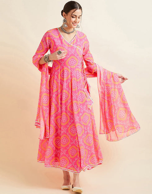 Trendy Style Anarkali Dress With Dupatta Rosy Pink Georgette Pant Anarkali Back View