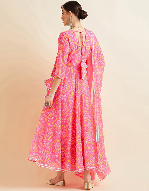 Trendy Style Anarkali Dress With Dupatta Rosy Pink Georgette Pant Anarkali Side View