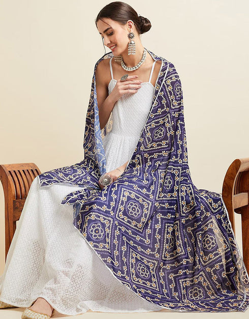 Chikankari A-Line Gown With Dupatta White Georgette Pant Gown Back View