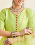 Short Anarkali Salwar Suit Pale Olive Green Poli Silk Pant Anarkali Close-up View