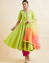Short Anarkali Salwar Suit Pale Olive Green Poli Silk Pant Anarkali Front View