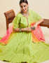 Short Anarkali Salwar Suit Pale Olive Green Poli Silk Pant Anarkali Back View