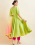 Short Anarkali Salwar Suit Pale Olive Green Poli Silk Pant Anarkali Side View