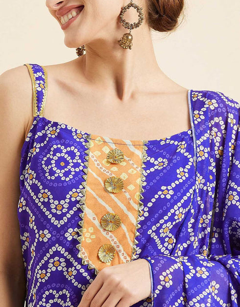 Dhoti Style Patiala Suit Purple Monster Georgette Patiyala Suit Close-up View