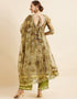 Floral Embroidery Anarkali Salwar Kameez Coffee Organza Pant Anarkali Side View