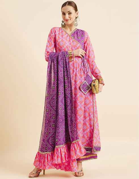 Trendy Style Anarkali Ready Made Suit Raspberry Pink Georgette Pant Anarkali Front View
