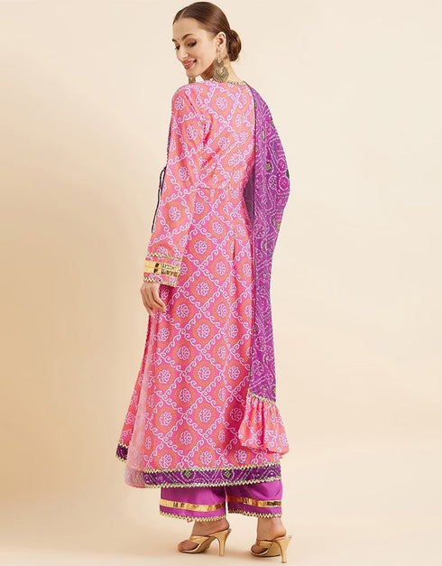 Trendy Style Anarkali Ready Made Suit Raspberry Pink Georgette Pant Anarkali Side View