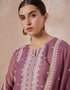 Pakistani Style Kurta Set With Dupatta Brownish Purple Poly Silk Pant Straight Close-up View