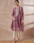 Pakistani Style Kurta Set With Dupatta Brownish Purple Poly Silk Pant Straight Front View