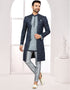 Readymade Men's traditional wear Navy Blue And Grey Kurta Galaxy Stin Jaq Pant Front View
