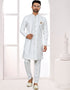 Readymade Men's traditional wear Off White Kurta S-6001 Embroidery Pant Front View