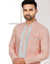 Readymade Men's traditional wear Peach And Off White Kurta S-6001 Embroidery Pant Close-up View