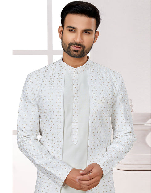Readymade Men's traditional wear Off White Kurta S-6001 Embroidery Pant Close-up View