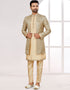 Readymade Men's traditional wear Chikoo And Gold Kurta Kasab Jari Pant Front View