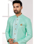 Readymade Men's traditional wear C. Green And Off White Kurta S-5001 Embroidery Pant Close-up View
