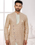 Readymade Men's traditional wear Brown And Cream Kurta S-4001 Embroidery Pant Close-up View