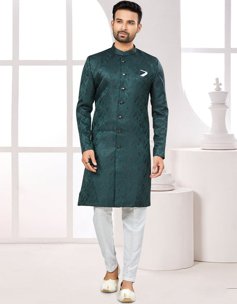 Readymade Men's traditional wear Bottle Green Kurta Galaxy Stin Jaq Pant Front View