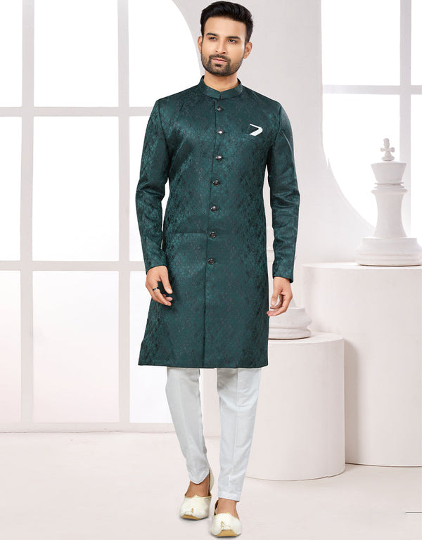 Readymade Men's traditional wear Bottle Green Kurta Galaxy Stin Jaq Pant Front View