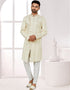 Readymade Men's traditional wear Cream Kurta S-6001 Embroidery Pant Front View