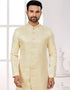 Readymade Men's traditional wear Yellow Kurta Singham Jaq Pant Close-up View