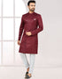 Readymade Men's traditional wear Maroon Kurta Galaxy Stin Jaq Pant Front View