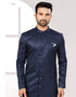 Readymade Men's traditional wear Navy Blue Kurta Galaxy Stin Jaq Pant Close-up View