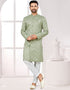Readymade Men's traditional wear C. Green Kurta Galaxy Stin Jaq Pant Front View