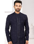 Readymade Men's traditional wear Navy Blue Kurta Digital Work Pant Close-up View