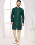 Readymade Men's traditional wear Bottle Green Kurta Digital Work Pant Front View