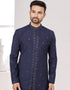 Readymade Men's traditional wear Navy Blue Kurta Digital Work Pant Close-up View