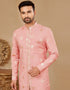 Readymade Men's traditional wear Peach Kurta Digital Work Pant Close-up View