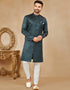 Readymade Men's traditional wear Bottle Green Kurta Galaxy Stin Jaq Pant Front View