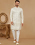 Readymade Men's traditional wear Off White Kurta Mukti Sherwani Jaq Pant Front View